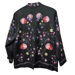 Draper’s & Damon’s Jacket Women’s 1X Black Embroidered Floral Button-Up Lined